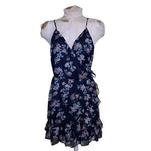 Abercrombie & Fitch Womens‎ Navy Blue Floral Spaghetti Strap Wrap Dress Size L
